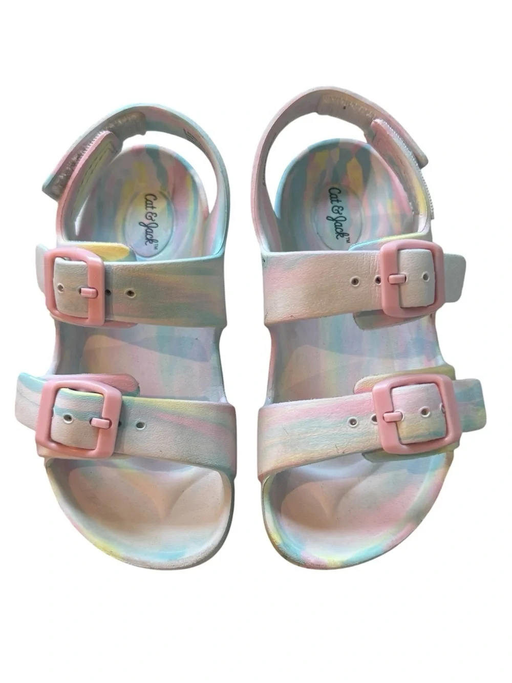 Cat & Jack Double Strap Sandals Pastel Tie-Dye Sandals Pink Buckles Size 9